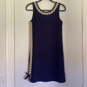 Lilly Pulitzer navy dress with gold embroidery